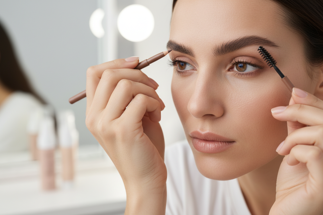 欧美女士用眉笔画眉毛